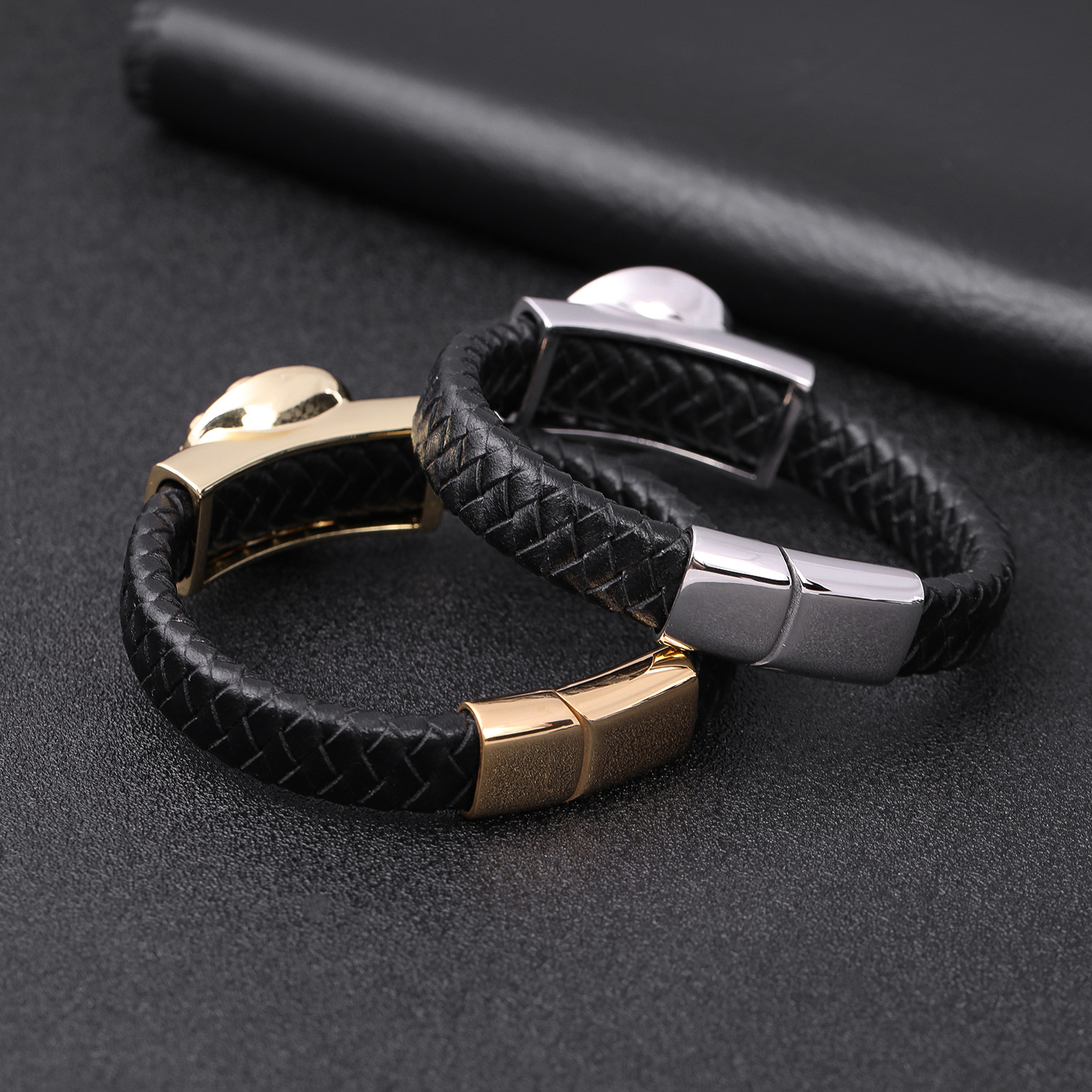 Good Lucky Men Style Micro Pave Charm Bracelet Classic Handmade Leather Bracelets for Gift