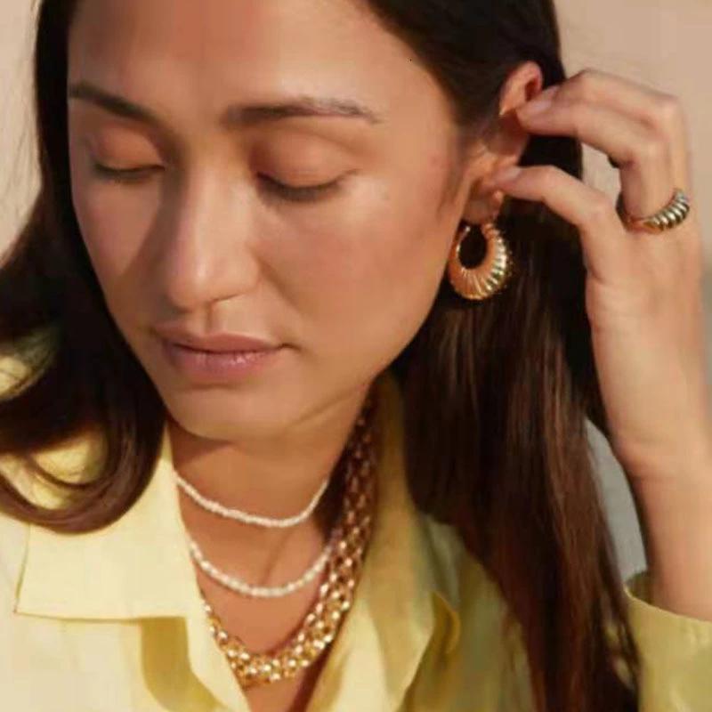 Hoop Huggie Stainless Steel Statement Earrings for Girls 18K Gold PVD Circle Oval Croissant Hoops Shrimp Pattern Women's Jewelry Trend 230811