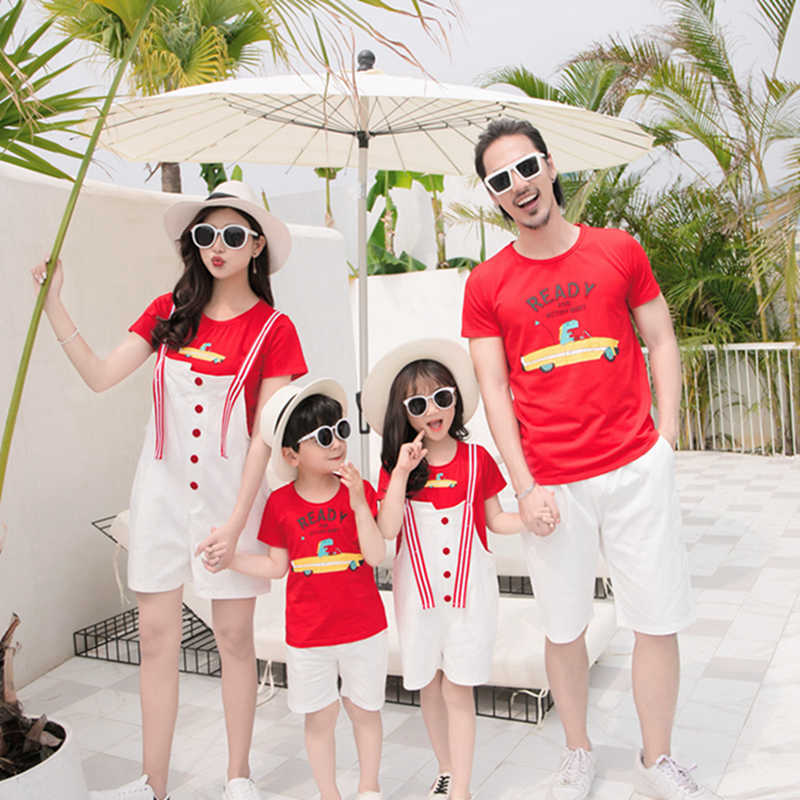 Family Matching Outfits Summer Family Matching Outfits Mother Daughter Dad and Son Matching Cotton T-shirt Shorts Family Look Matching Couple Outfits 