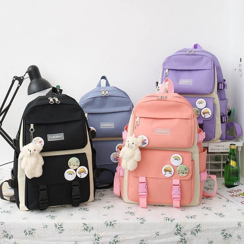 School Bags 4 Pcs Set Women Backpack Harajuku Laptop Canvas For Teenage Girls Kawaii College Student Kids Book Bag Rucksack 230810