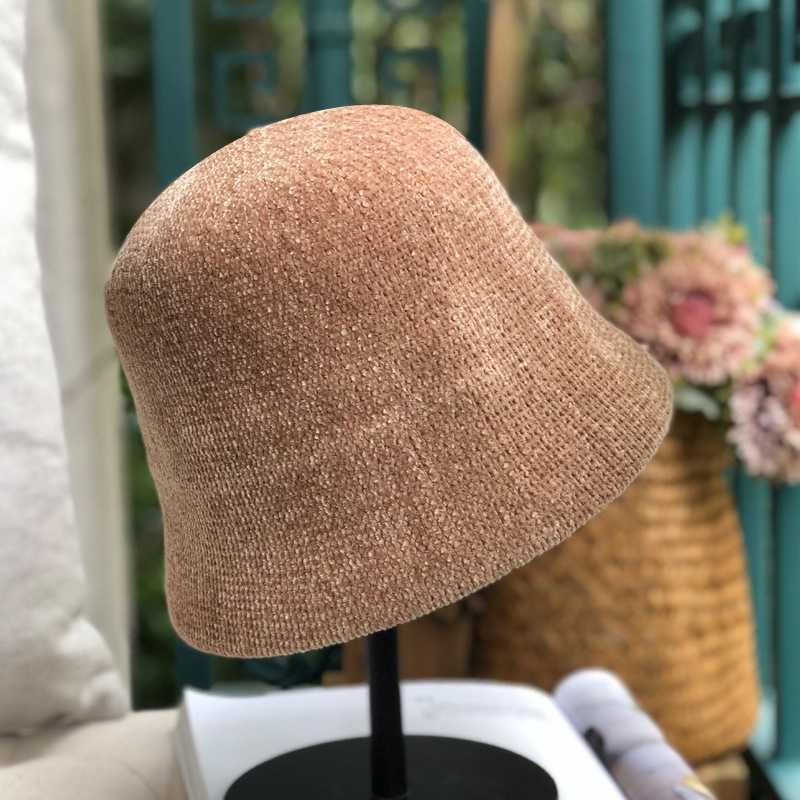 Wide Brim Hats Bucket Hats MAXSITI U Black chenille dome Bucket Hat Women's fashion Harajuku fisherman hat autumn winter casual warm versatile ba