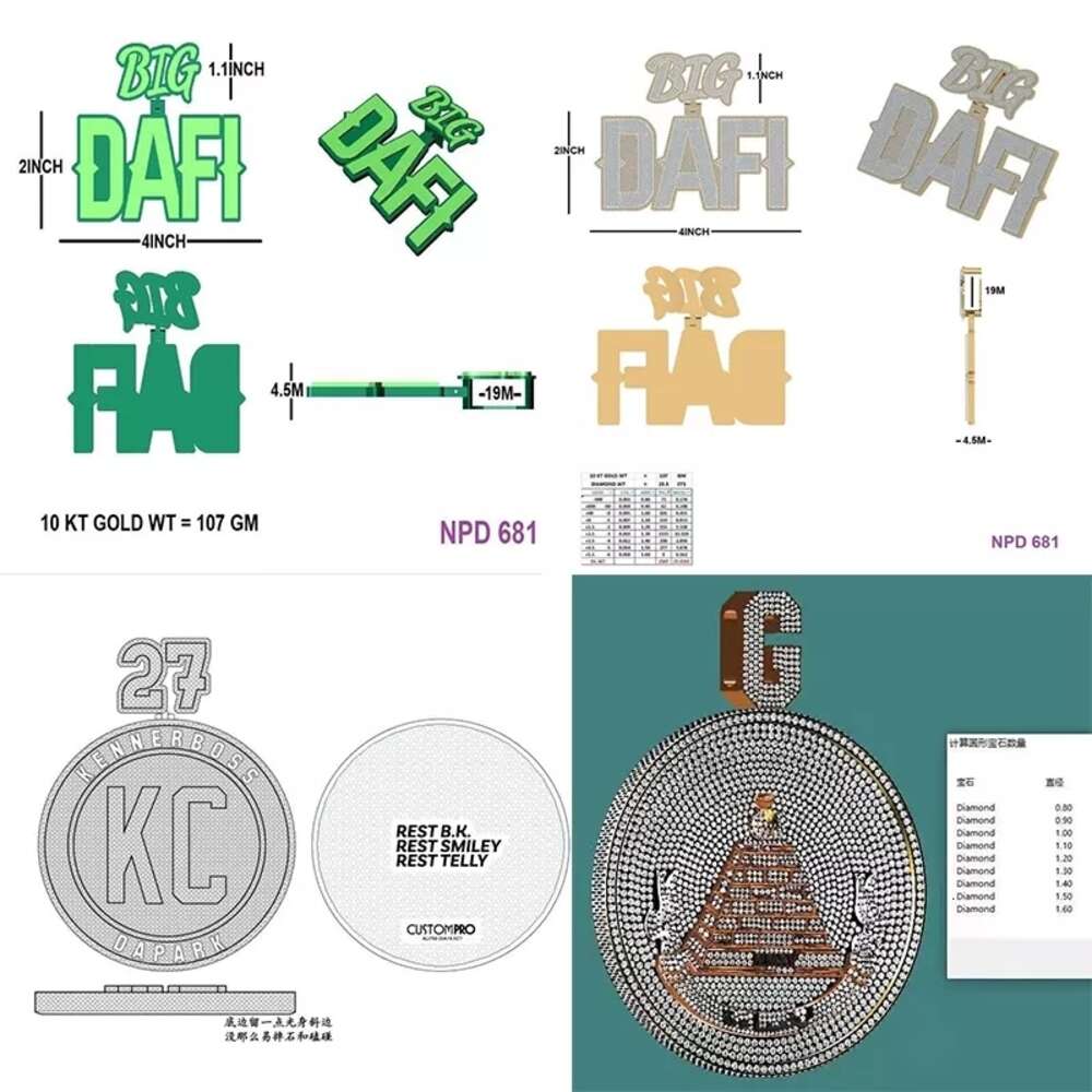 Hip Hop Iced Out Name Custom Make Pass Diamond Tester Vvs Baguette Moissanite Diamond Letter Pendant Necklace Set