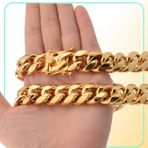 81012141618mm 1830inches Miami Cuban Link Gold Chain Hip Hop Jewelry Thick Stainless Steel Necklace