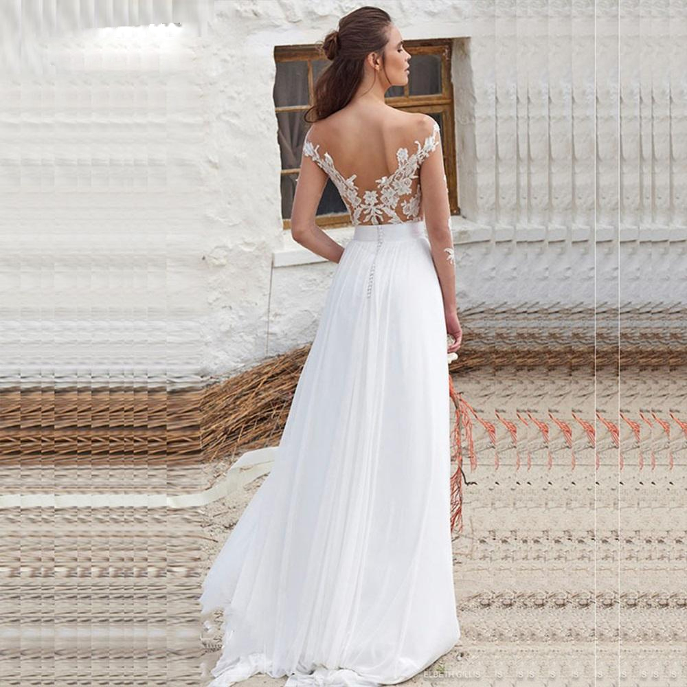 Bohemian Chiffon A Line Wedding Dress For Women 2023 Lace Appliques Illusion Backless Bridal Gowns Sweep Train Vestido De Noiva