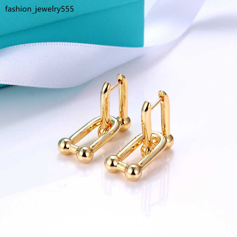 Stud 18K gold double u shape stud earrings for women fashion luxury brand designer OL style ear rings earring party wedding jewelry