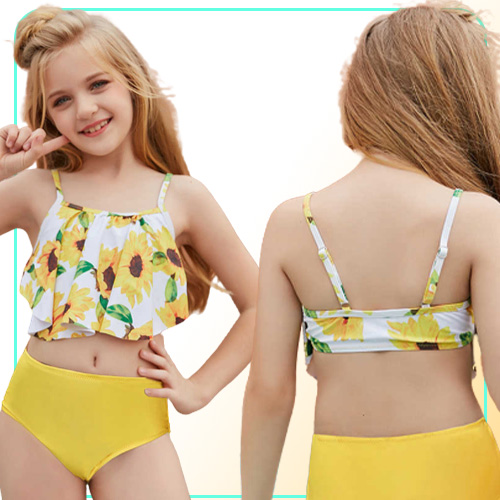 Cvsea Two Piece Bikinis Teens Yellow Printing Swimwear Beach Wear for 510 Years Girls Summer Swimming Suits