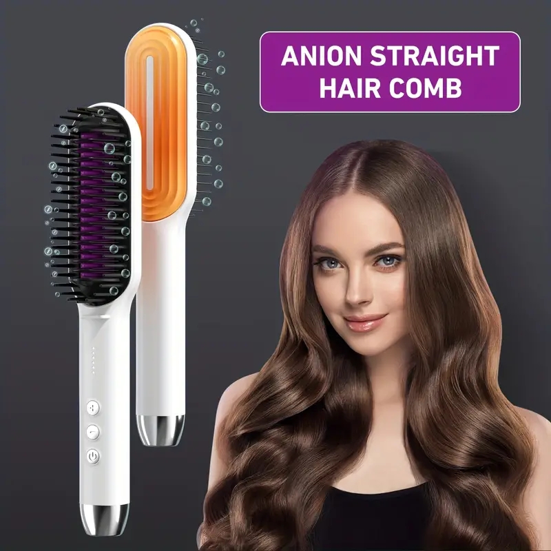 Multifunctional Negative Ion Hair Straightener Styling Comb, Hair Straightener Brush And Curler, Portable Electric Straightening Comb Fast Heating