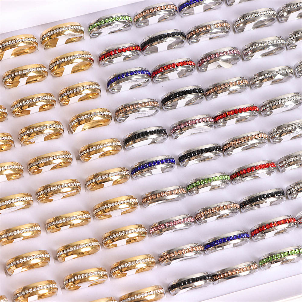 Solitaire Ring 30Pcs/Lot Classic Female Stainless Steel Rings for Wedding Engagement Anniversary Jewelry Accessories Party Gifts 230810