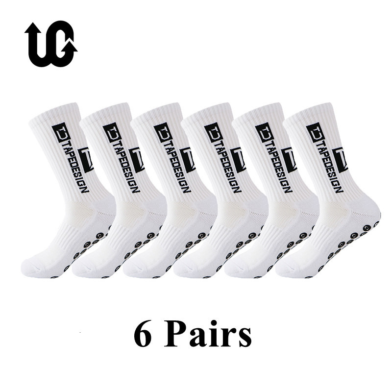 Sports Socks 6Pairs/Lot ANTI SLIP Tapedesign Football Socks Mid Calf Non-Slip Soccer Sport Cycling Sports Mens Sock EU38-45 230811