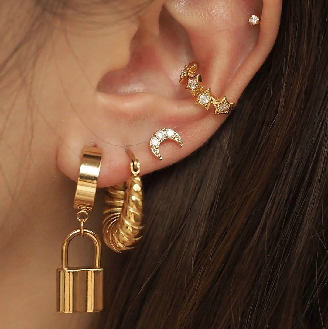 Hoop Huggie Stainless Steel Statement Earrings for Girls 18K Gold PVD Circle Oval Croissant Hoops Shrimp Pattern Women's Jewelry Trend 230811