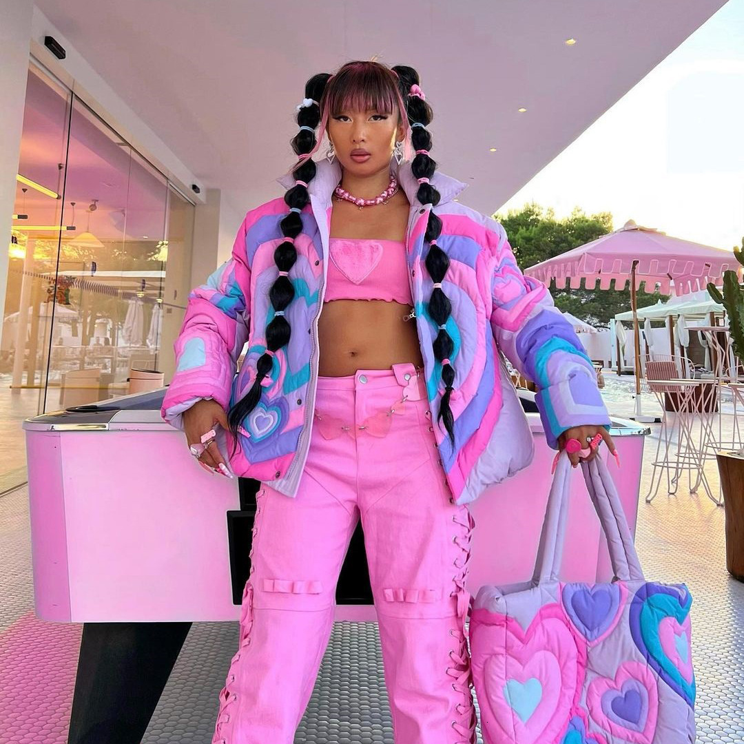 Womens Jackets Fall Winter Pink Coat Women Fluffy Cotton Clothing Single Breasted Lovely Loose Patchwork Streetwear Y2K Top Jacket Blouses 230810
