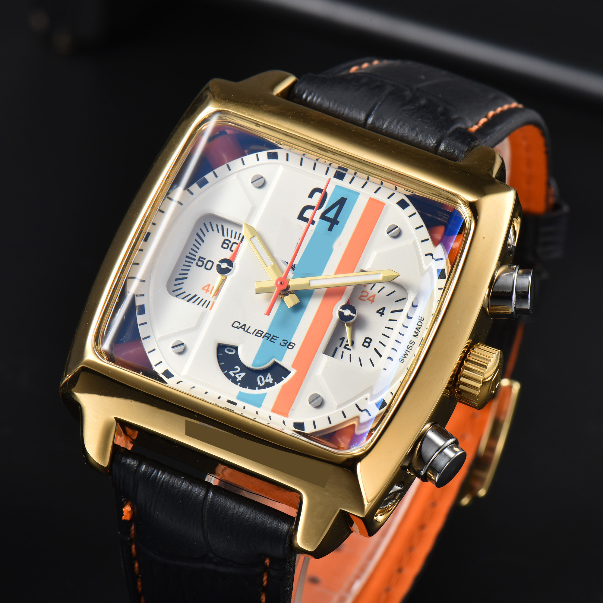 Fashion sports watch Square Dial Designer Leather Automatic high quality quartz watch Quartz movement leather stainless steel watchs