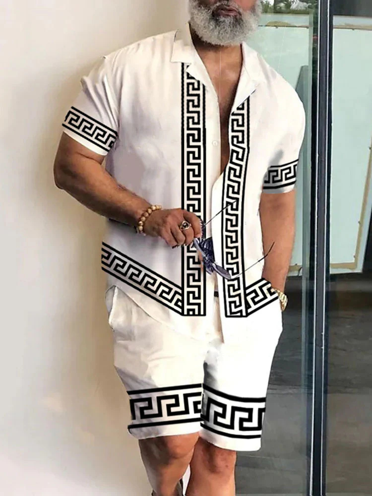 Men's Tracksuits Men High Quality Hawaiian Sets Summer Print Short Sleeve Shirt Beach Button Shorts Streetwear Holiday Men's Two Piece Suit 