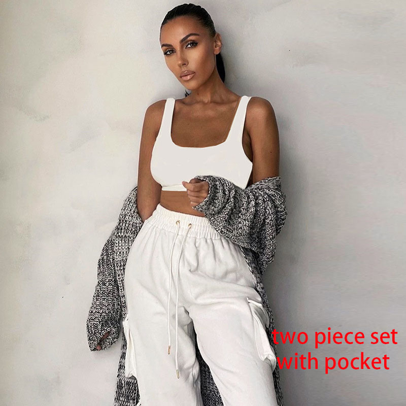 Women's Pants s Casual Sport Set Crop Top 2 Piece Women Autumn Clothing Two White Tracksuit Woman 230811