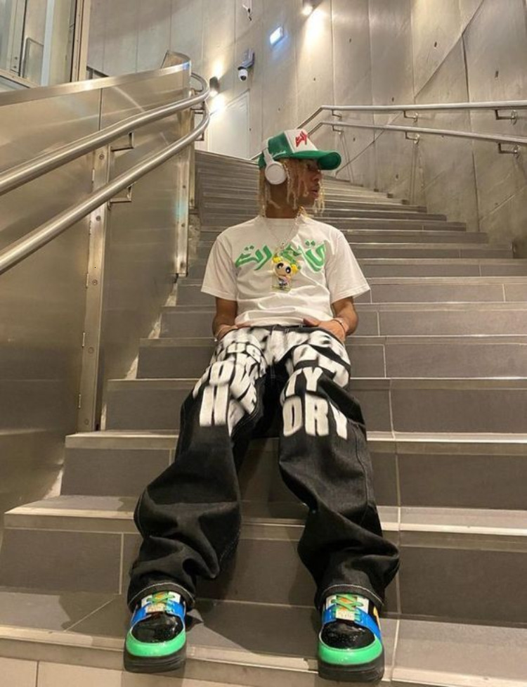 Men's Jeans Y2k Jeans Hip Hop Letter Printed Black Pants Men Women Trend Fashion Punk Loose Straight Wide Leg Trousers Streetwear 230823