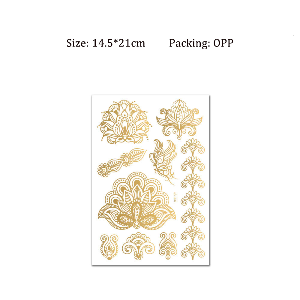 Temporary Tattoos Waterproof Tattoo Sticker Flowers Mandala Henna Rose Gold Metallic Flash Tatoo Boho Lotus Jewelry Glitter Body Art 230812