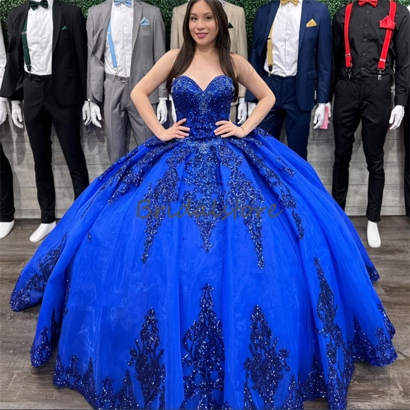 Sparkle Royal Blue Sequin Quinceanera Dresses 2023 Elegant Ball Gown Ruffles Princess Luxe Prom Dress vestidos de 15 quinceanera Debutante Vestidos 15
