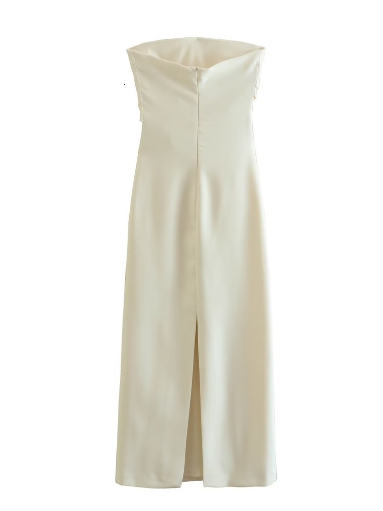 Basic Casual Dresses Sexy Slim Strapless Pleated Maxi Dress Summer Women Fashion Back Slit Backless Ladies Elegant White Evening 230812