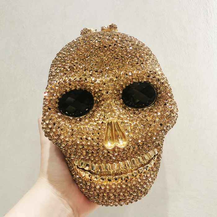 Lady Skull Halloween Gift Stones Clutch Women Rhies Evening Bag Wedding Bags Crystal Chain Gold Sier Day Clutches 230811 4