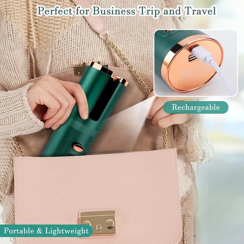 Rechargeable Automatic Curling Iron with LCD Display and Timer Settings - Perfect for Long Hair Styling