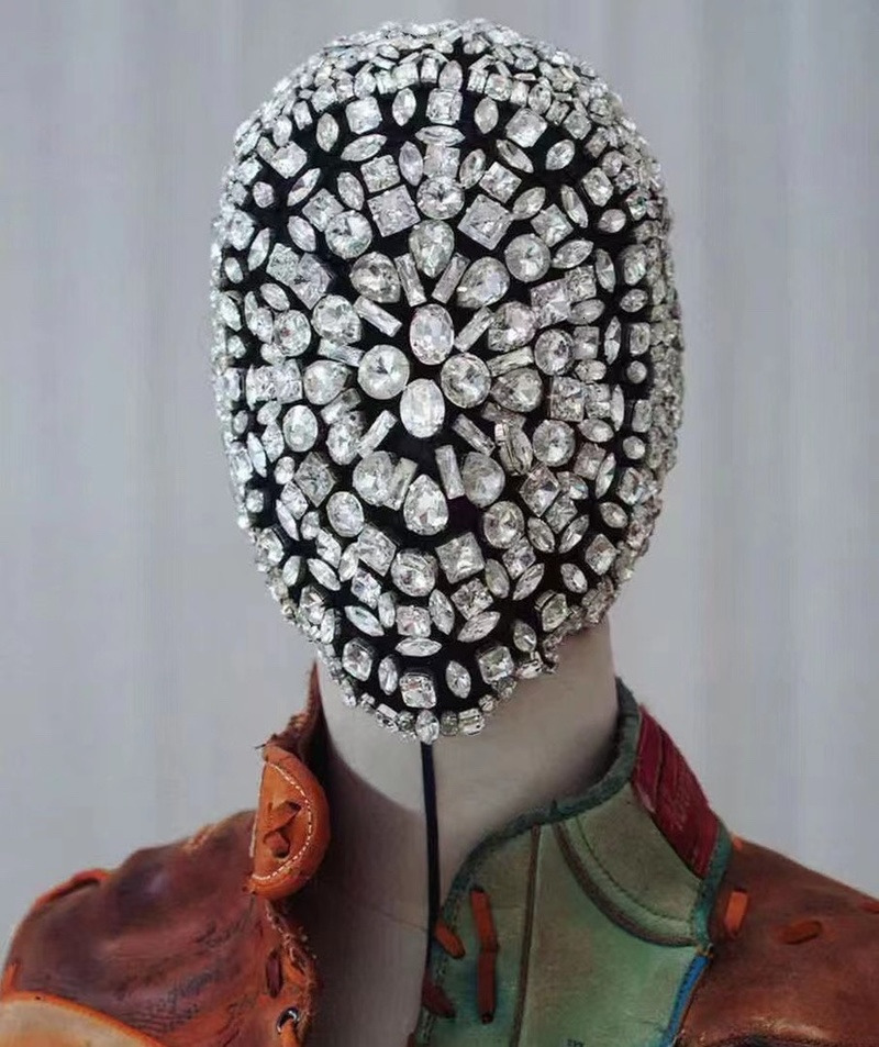 Fashion Face Masks Neck Gaiter Diamond Punk Headgear Mask Cosplay Gothic Bling Fashion Mask Night Club Dancer Stage Rave Accessories DJ Performance 23