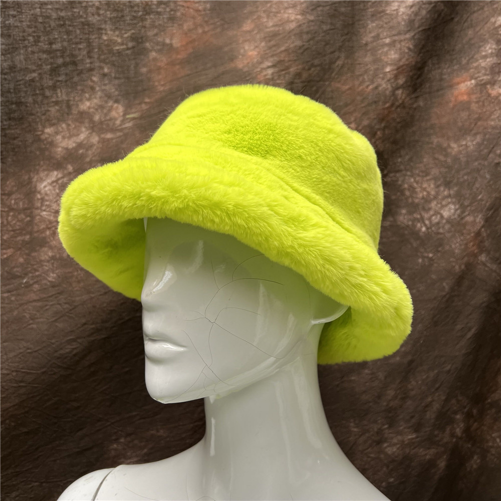 Wide Brim Hats Bucket Hats Fashion Autumn Winter Women Faux Fur Bucket Hat Rabbit Solid Thickened Soft Warm Man Fishing Cap Outdoor Vacation Girl Hat 