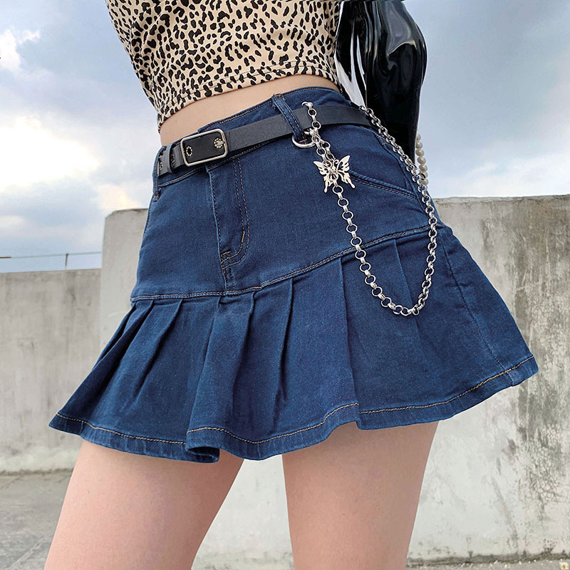 Skirts y2k Pink Denim Pleated Skirts Mini Solid Casual Woman Fashion Korean Style High Waist Skirt with Lined Club Party Girls 230811