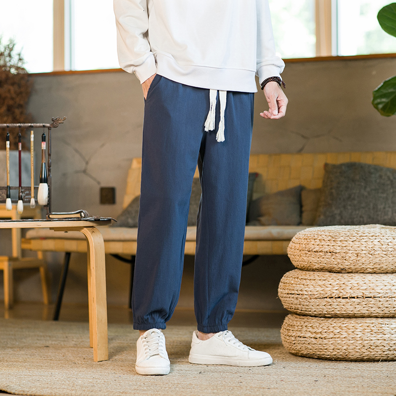 Men's Pants 2023 Summer Linen Nine Point Chinoiserie Vintage Loose Large Drawstring Leggings Streetwear Joggers Trousers Men 230811