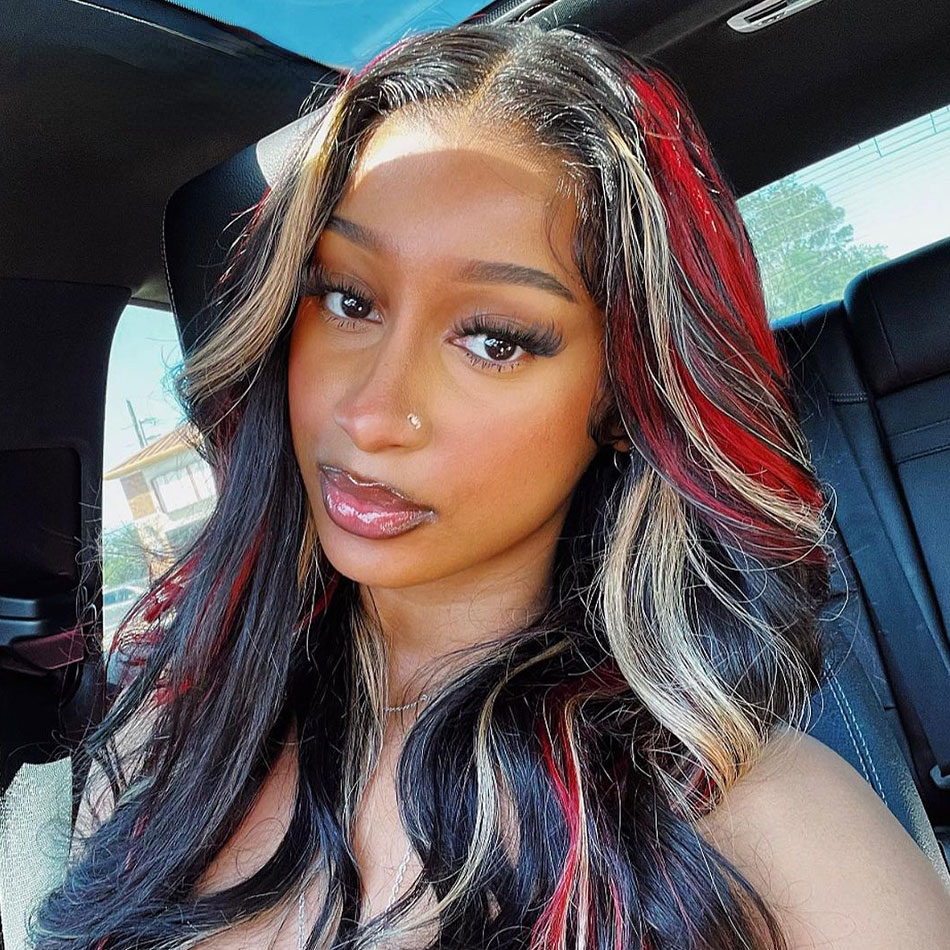 Transparent Blonde Red Highlights Body Wave Human Hair Wigs Pre Plucked Brazilian 13x4 Glueless Wig for Women Lace Closure Wig