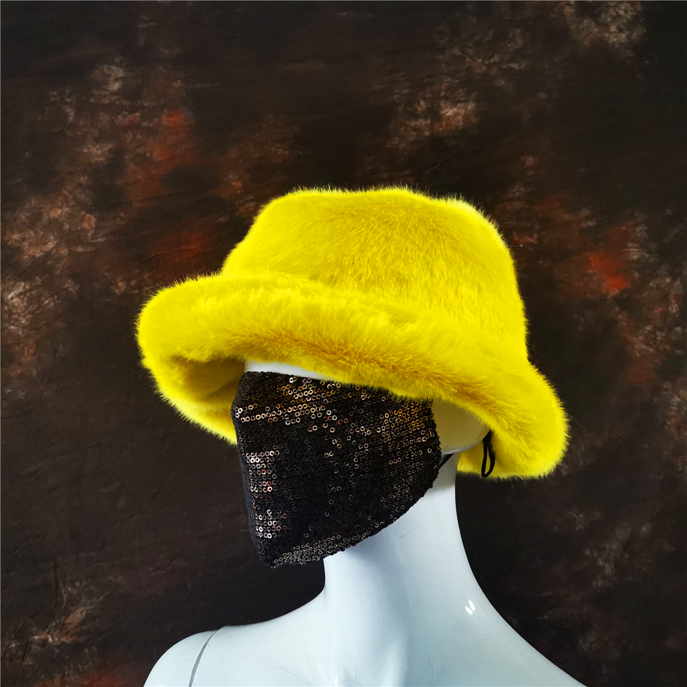 Wide Brim Hats Bucket Hats Fashion Autumn Winter Women Faux Fur Bucket Hat Rabbit Solid Thickened Soft Warm Man Fishing Cap Outdoor Vacation Girl Hat 