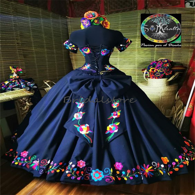 Vintage Navy Blue Quinceanera Dress With Embroidery Vestidos Para Xv Anos Sweet 16 Robe De Soiree Corset Ballkleider Mexican Debutante Vestidos 15 ano