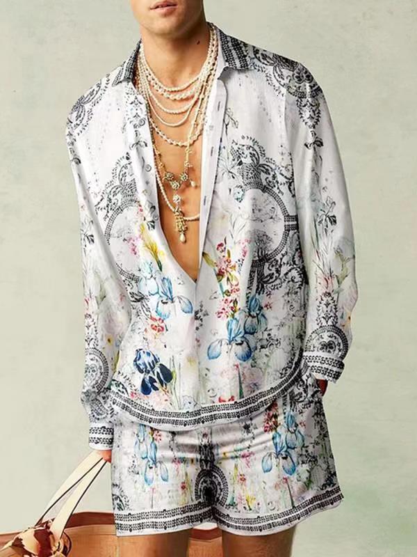Men's Tracksuits Men High Quality Hawaiian Sets Summer Print Short Sleeve Shirt Beach Button Shorts Streetwear Holiday Men's Two Piece Suit 