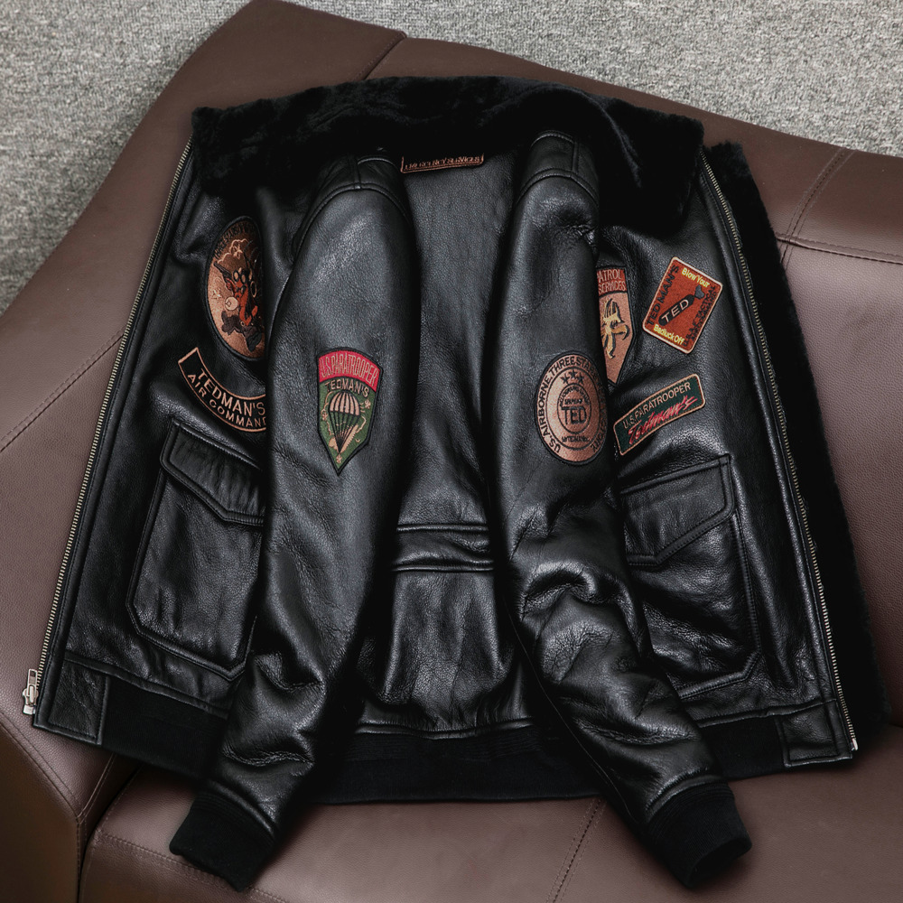 Men's Jackets Natural Shearling Fur In one Leisure Bomber Jacket Men Sheepskin Genuine Leather Coat Winter thickening keep warm Military Coat 230