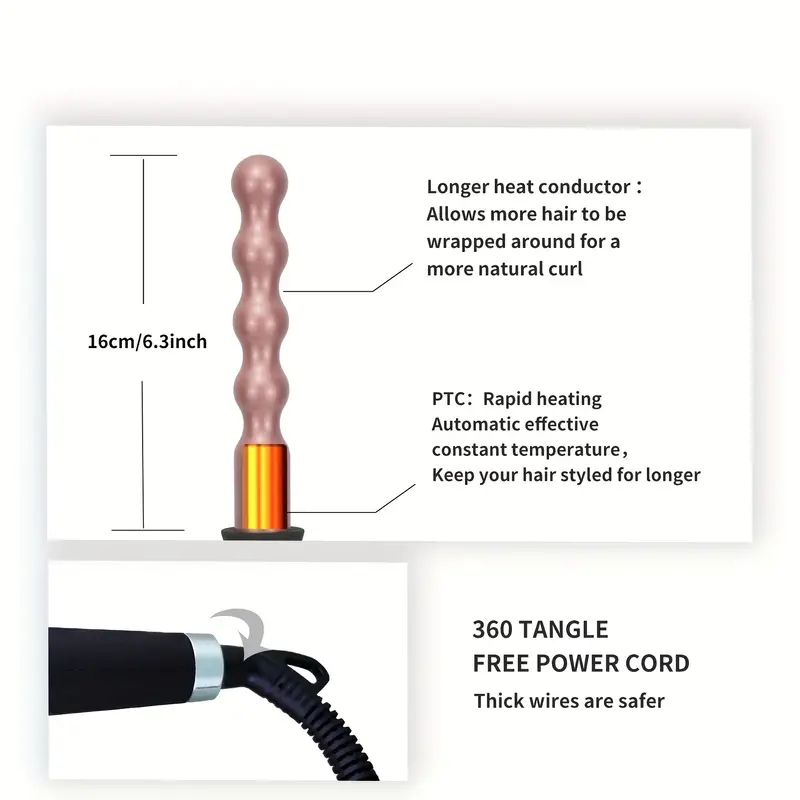 Professional Wand Curling Iron with Rotatable Power Cord and Constant Temperature - Perfect for Hair Care and Hairdressing - Includes Glove and Clips