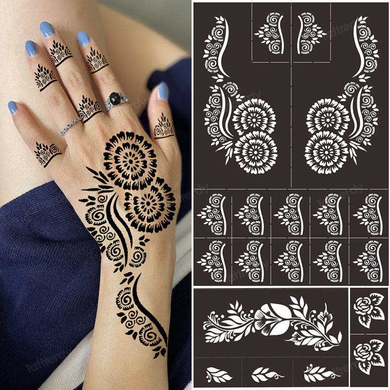 Temporary Tattoos Tattoo Templates Hands Feet India Henna Stencils Kit for Hand Arm Leg Feet Body Art Decal Painting Stencil 230812
