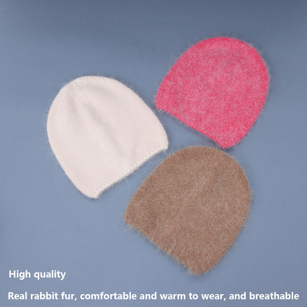 Beanie/Skull Caps Rabbit fur fashion winter and Autumn Women Arrival Ladies Beanie Cap High Quality Fashionable Knitted Hats 230811