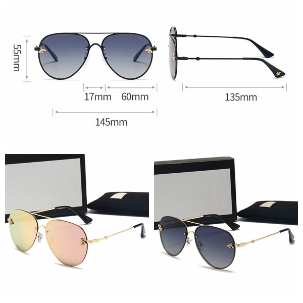 Designer Sunglasses for Women Men Bee De Soleil Fashion Metal Oversized Sun Glasses Vintage Female Male UV400 with Box