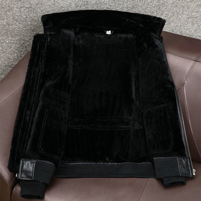 Men's Jackets Natural Shearling Fur In one Leisure Bomber Jacket Men Sheepskin Genuine Leather Coat Winter thickening keep warm Military Coat 230