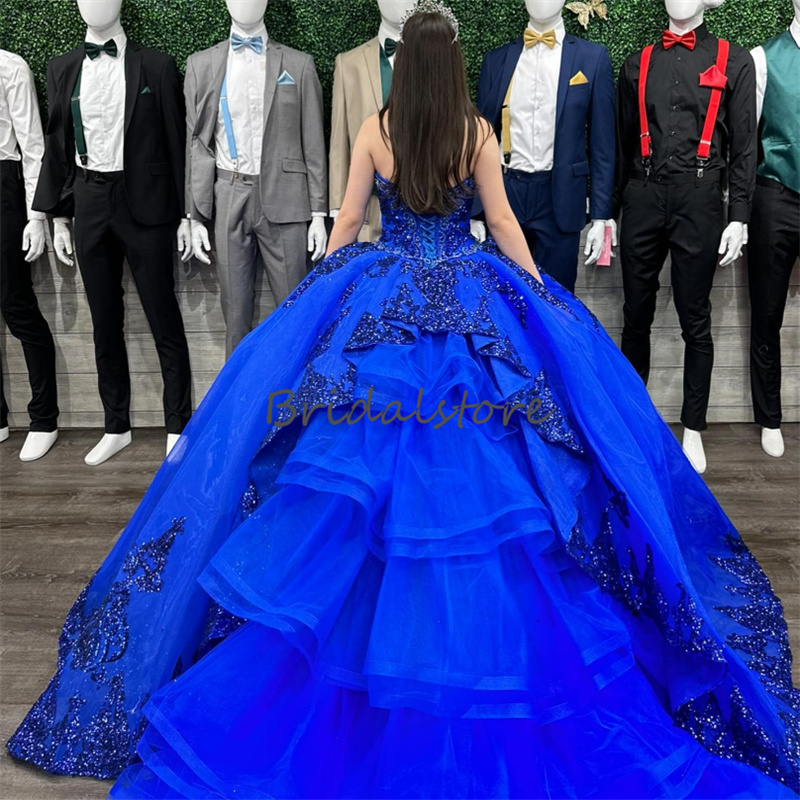 Sparkle Royal Blue Sequin Quinceanera Dresses 2023 Elegant Ball Gown Ruffles Princess Luxe Prom Dress vestidos de 15 quinceanera Debutante Vestidos 15