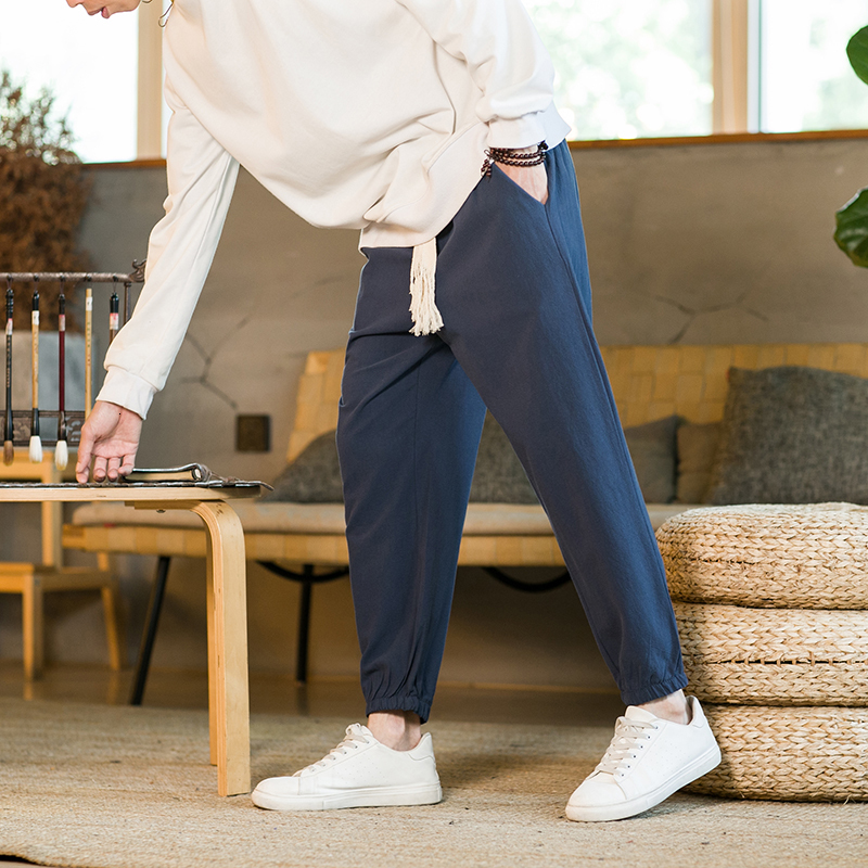 Men's Pants 2023 Summer Linen Nine Point Chinoiserie Vintage Loose Large Drawstring Leggings Streetwear Joggers Trousers Men 230811