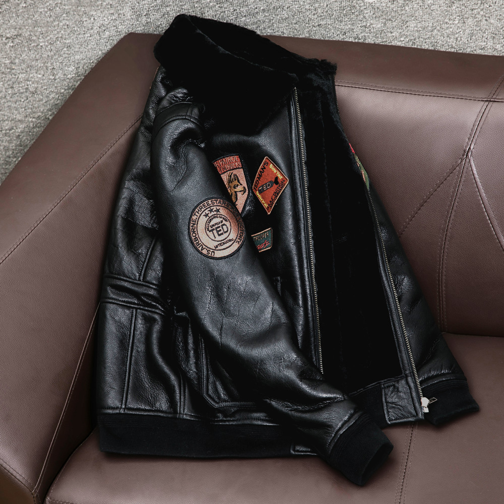 Men's Jackets Natural Shearling Fur In one Leisure Bomber Jacket Men Sheepskin Genuine Leather Coat Winter thickening keep warm Military Coat 230