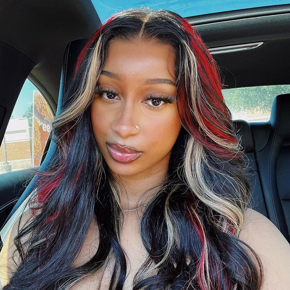 Transparent Blonde Red Highlights Body Wave Human Hair Wigs Pre Plucked Brazilian 13x4 Glueless Wig for Women Lace Closure Wig