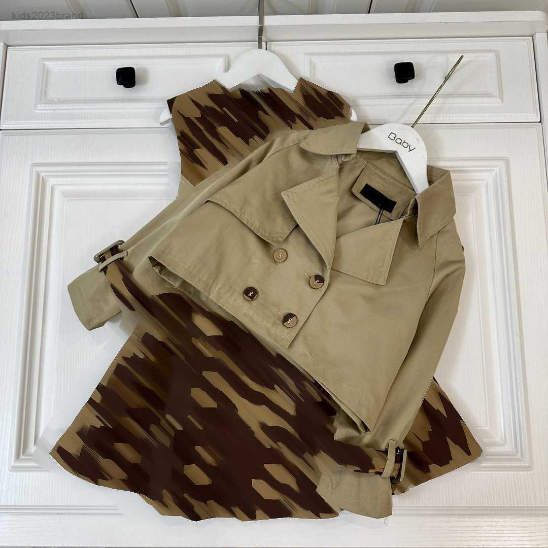 designer Tracksuits girl Autumn Set Size 110-160 CM 2pcs Double breasted lapel long sleeved jacket and letter over print dress Aug10
