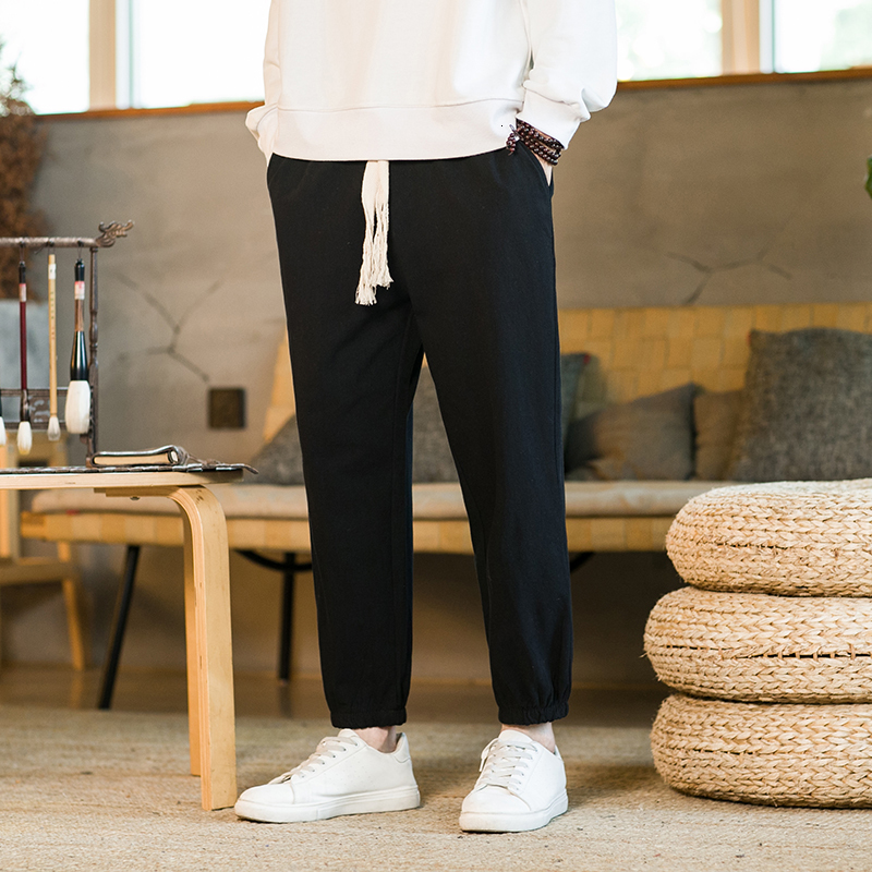 Men's Pants 2023 Summer Linen Nine Point Chinoiserie Vintage Loose Large Drawstring Leggings Streetwear Joggers Trousers Men 230811