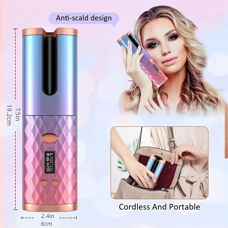 Rechargeable Cordless Automatic Hair Curler: 6 Temperature & Timer Settings, Fast Heating, & Automatic Shut-off