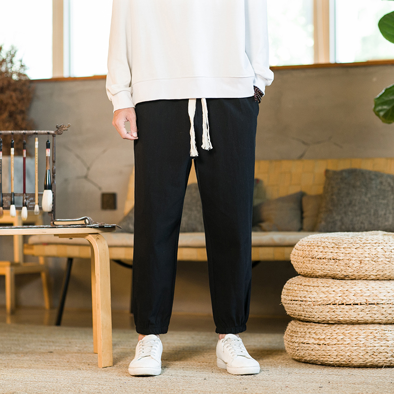 Men's Pants 2023 Summer Linen Nine Point Chinoiserie Vintage Loose Large Drawstring Leggings Streetwear Joggers Trousers Men 230811