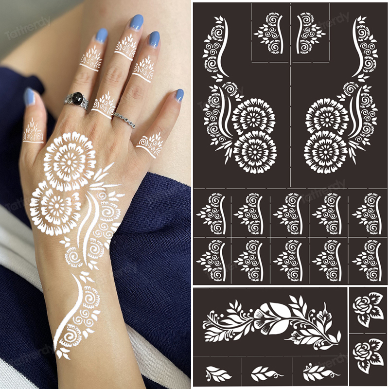 Temporary Tattoos Tattoo Templates Hands Feet India Henna Stencils Kit for Hand Arm Leg Feet Body Art Decal Painting Stencil 230812
