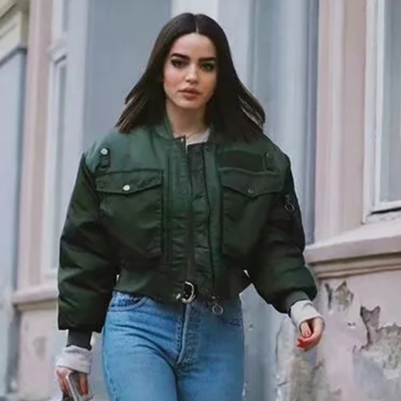 Women's Jackets stylish lady autumn winter merodi green short jacket fashion long sleeve zipper bomber outwear women's coat 230811