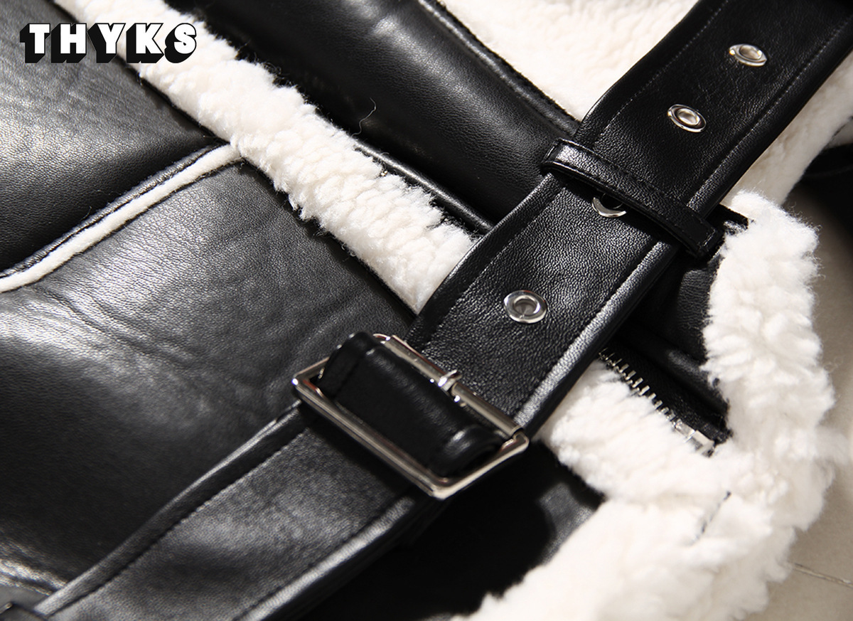 Women's Jackets High Street Biker Short Jacket Fashion Thick Warm PU Leather Ladies Retro Belt Long Sleeve Chic Top 230812
