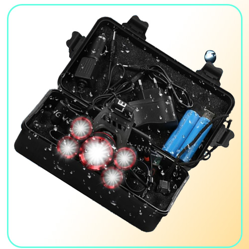 15000 Lumens 5 LED Headlamp T6 Headlight 4 modes Zoomable LED Headlamp Rechargeable Head Lamp Flashlight 2 18650 Battery AC DC Cha